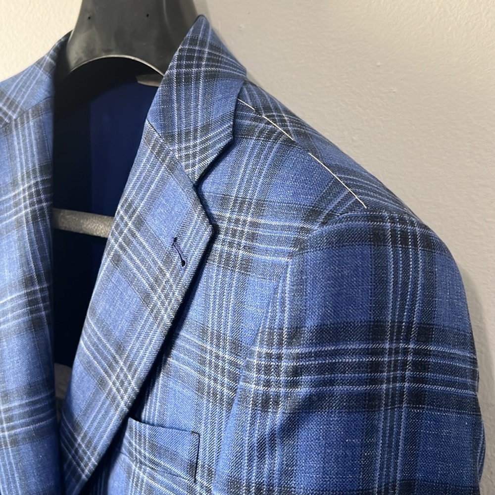 NEW - Loro Piana Navy Blue Plaid Wool Silk & Linen Jacket 52/42